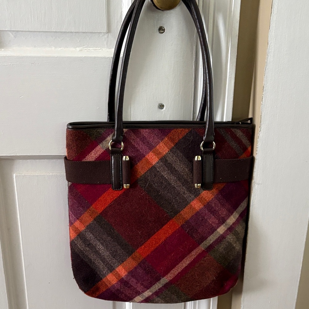 Talbots Plaid Tote Bag - Burgundy and Orange